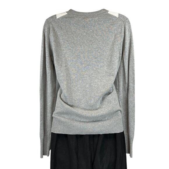 Old Navy Argyle V Neck Sweater Women's M Gray Cream White Pullover - Picture 2 of 8